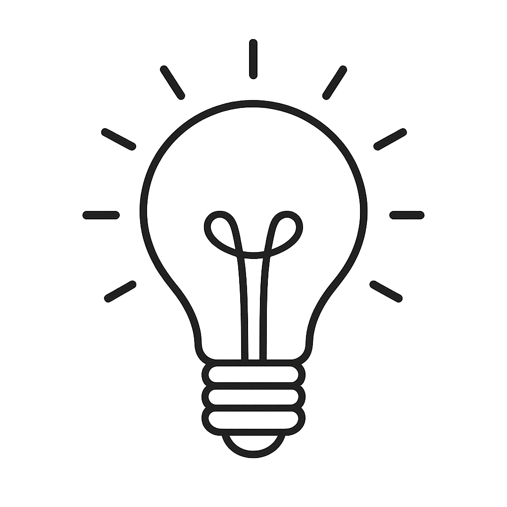 A simple line drawing of a light bulb